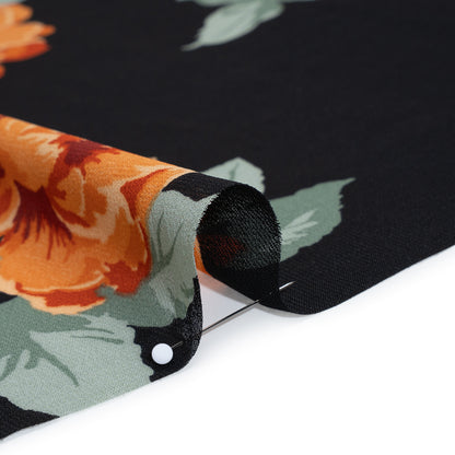 Viscose Georgette Print by The Reformation - Vivid Orange, Burgundy Red and Black Floral - Deadstock