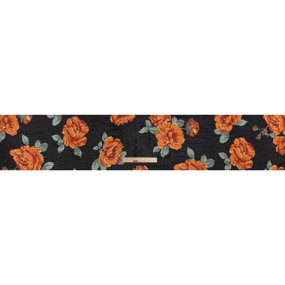 Viscose Georgette Print by The Reformation - Vivid Orange, Burgundy Red and Black Floral - Deadstock - Full