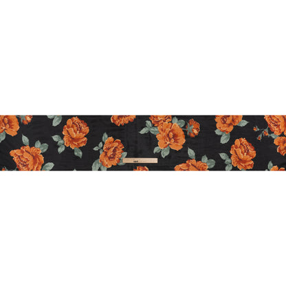 Viscose Georgette Print by The Reformation - Vivid Orange, Burgundy Red and Black Floral - Deadstock