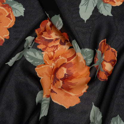 Viscose Georgette Print by The Reformation - Vivid Orange, Burgundy Red and Black Floral - Deadstock
