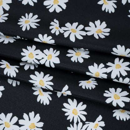 Stretch Econyl Nylon Jersey Print - Sun Gold Yellow, White and Black Daisy Floral - Designer Deadstock