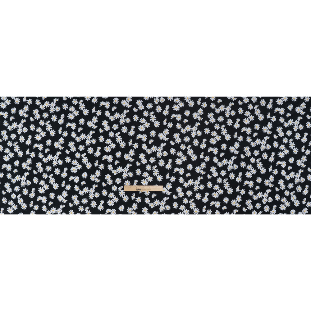 Stretch Econyl Nylon Jersey Print - Sun Gold Yellow, White and Black Daisy Floral - Designer Deadstock - Full