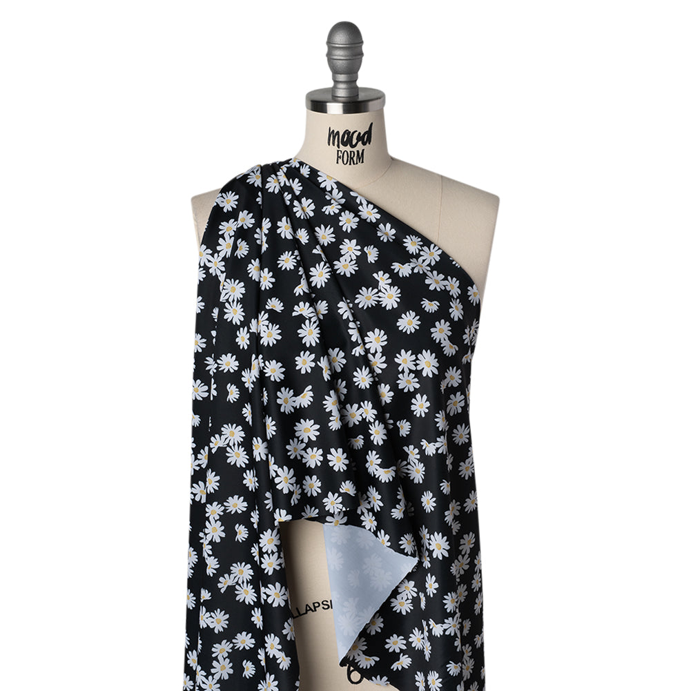 Stretch Econyl Nylon Jersey Print - Sun Gold Yellow, White and Black Daisy Floral - Designer Deadstock - Drape