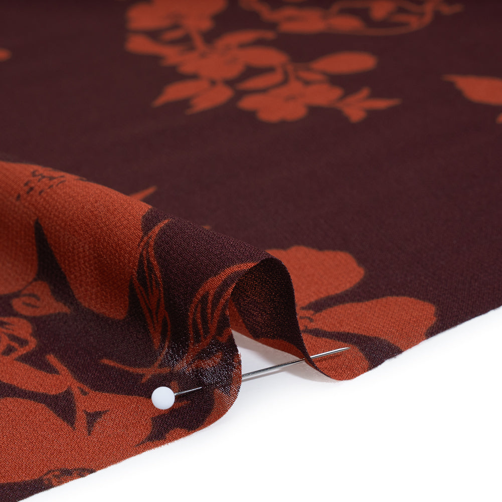 Viscose Georgette Print by The Reformation - Deep Scarlet Red and Mulberry Purple Floral - Deadstock - Detail