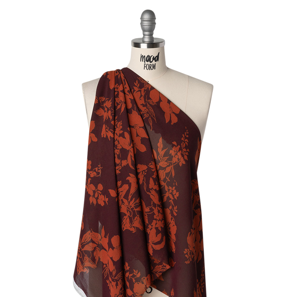 Viscose Georgette Print by The Reformation - Deep Scarlet Red and Mulberry Purple Floral - Deadstock - Drape