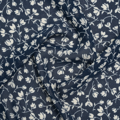Viscose Georgette Print by The Reformation - Midnight Blue and White Wispy Floral - Deadstock