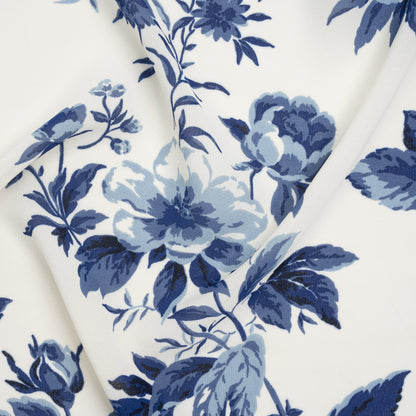 Viscose Georgette Print by The Reformation - Royal Blue and Off White Floral - Deadstock