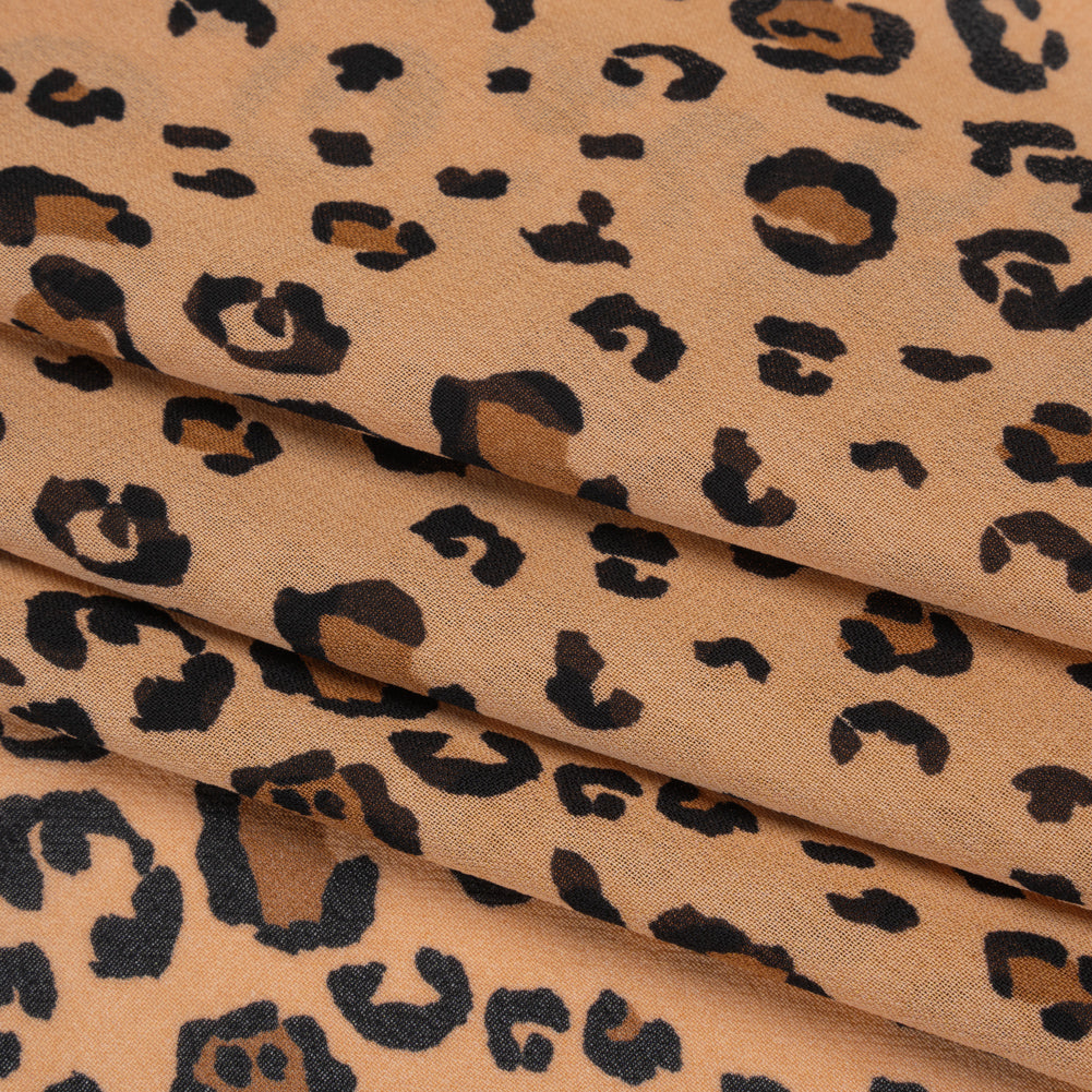 Viscose Georgette Print by The Reformation - Saddle Brown and Black Leopard Spots - Deadstock - Folded