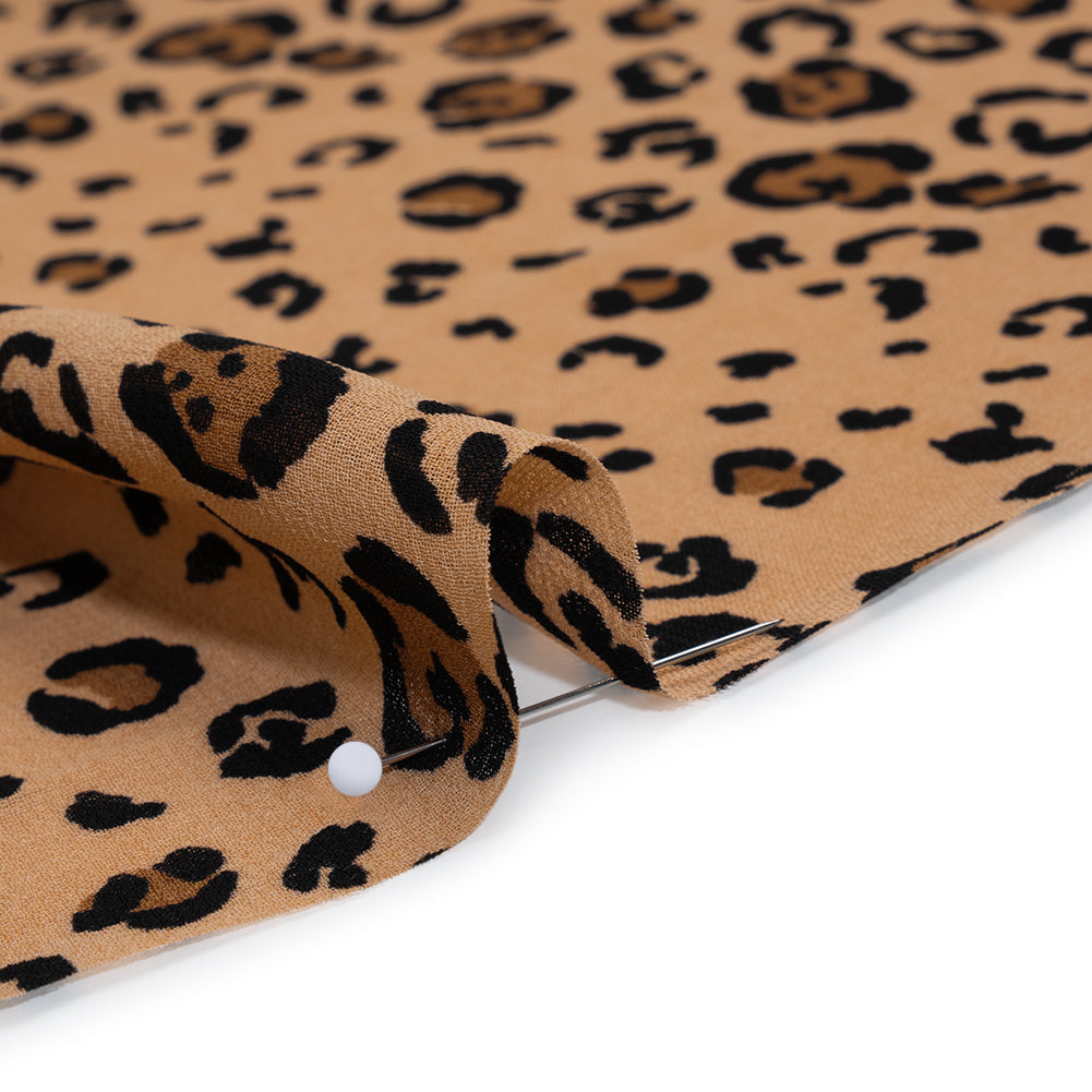 Viscose Georgette Print by The Reformation - Saddle Brown and Black Leopard Spots - Deadstock - Detail