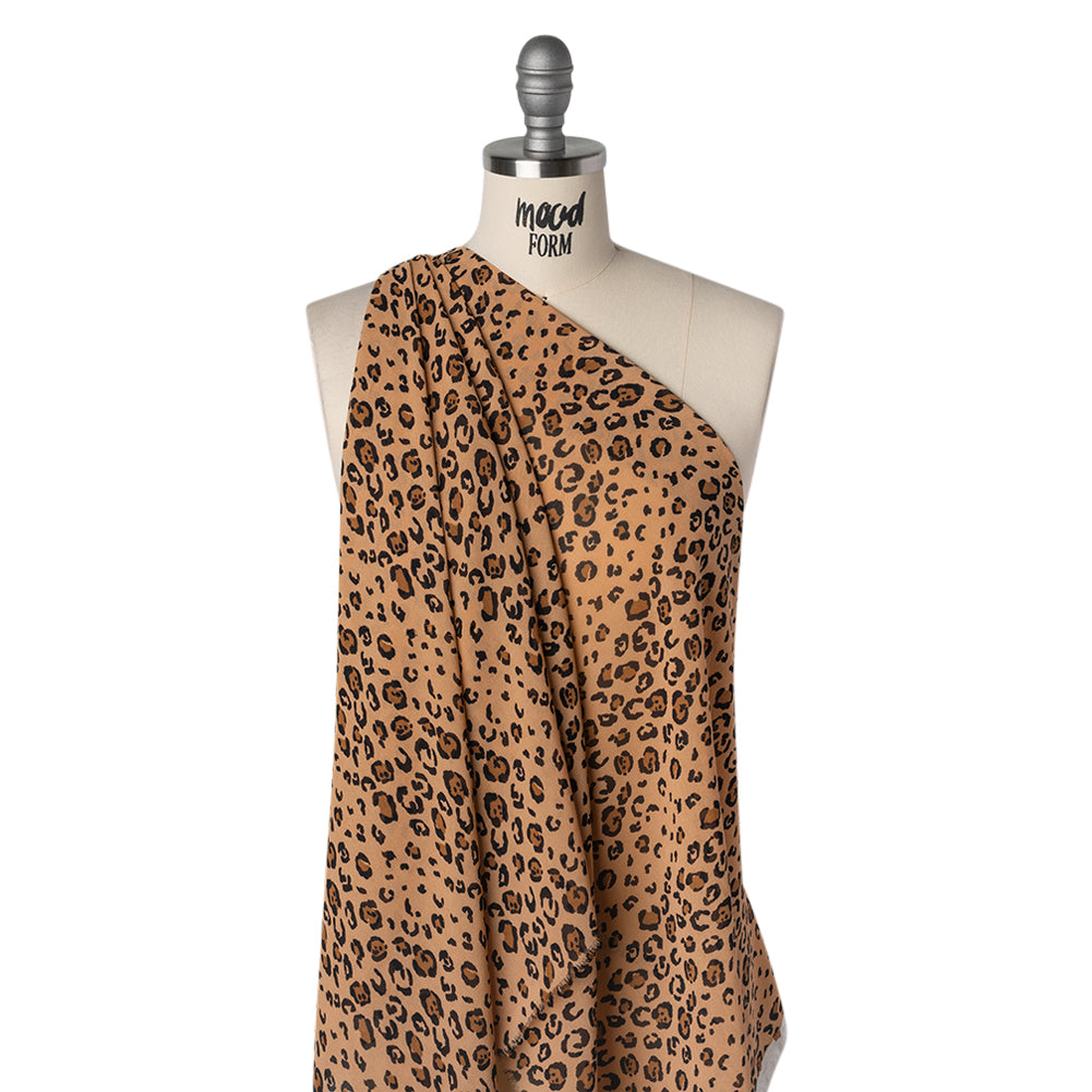 Viscose Georgette Print by The Reformation - Saddle Brown and Black Leopard Spots - Deadstock - Drape