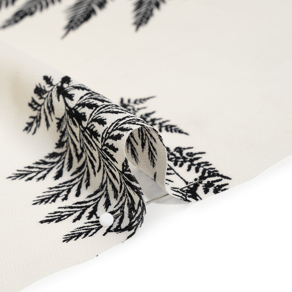 Viscose Georgette Print - Soft Black and Light Cream Foliage - Designer Deadstock - Detail