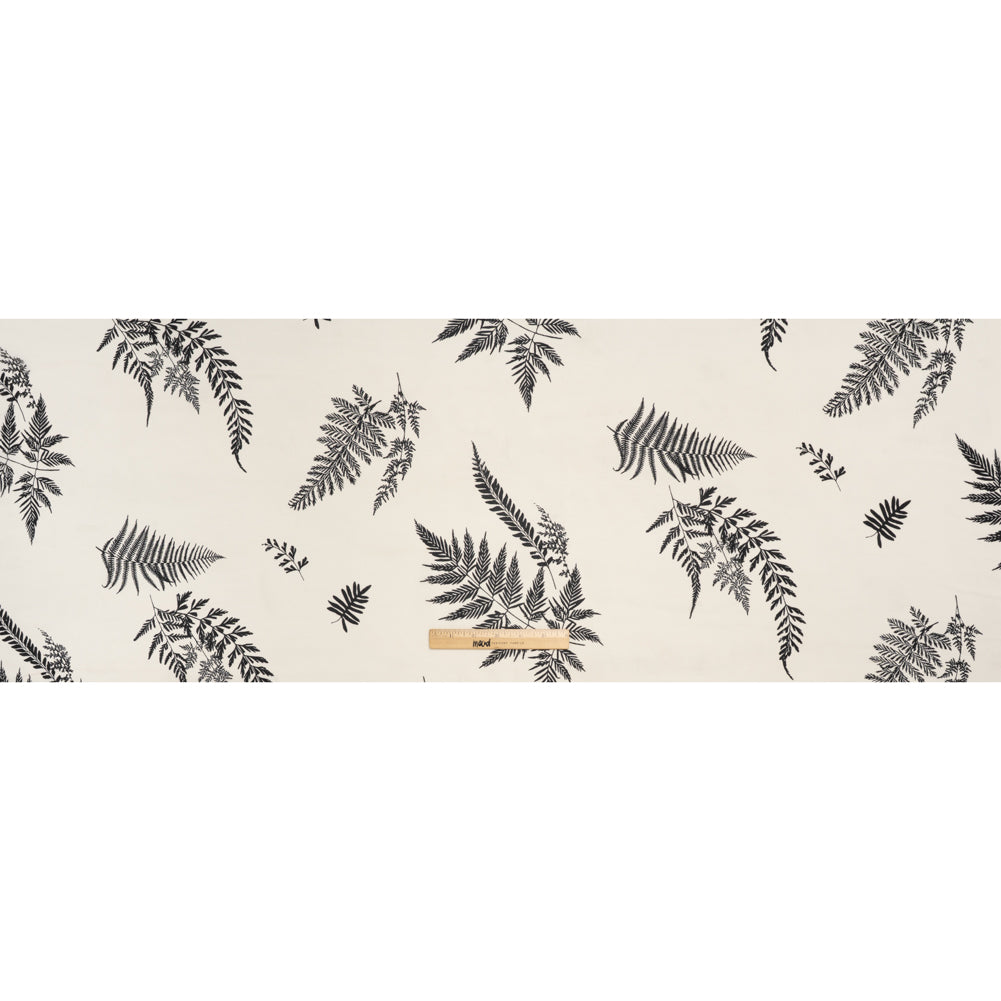 Viscose Georgette Print - Soft Black and Light Cream Foliage - Designer Deadstock - Full