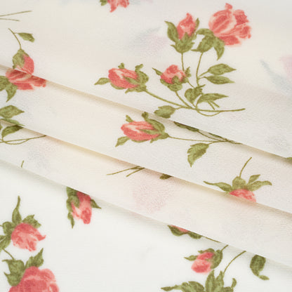 Viscose Georgette Print by The Reformation - Blush Pink and Eggshell Rose Floral - Deadstock