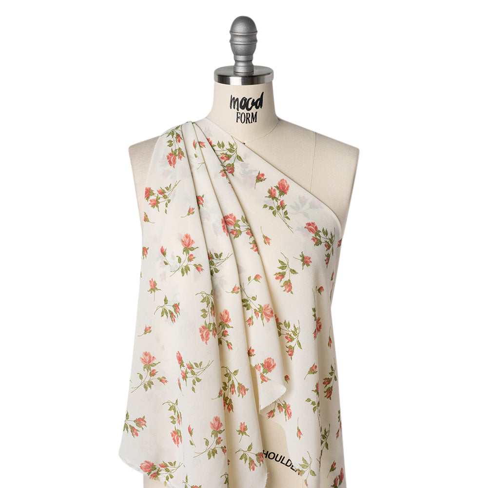 Viscose Georgette Print by The Reformation - Blush Pink and Eggshell Rose Floral - Deadstock - Drape