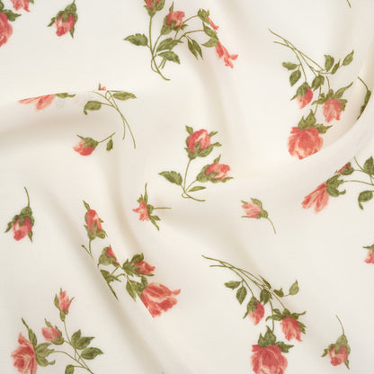 Viscose Georgette Print by The Reformation - Blush Pink and Eggshell Rose Floral - Deadstock