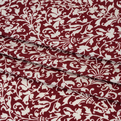 Sustainable Viscose Crepe Print by The Reformation - Deep Ruby Red and White Victorian Foliage - Deadstock