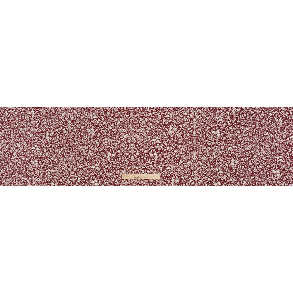 Sustainable Viscose Crepe Print by The Reformation - Deep Ruby Red and White Victorian Foliage - Deadstock - Full