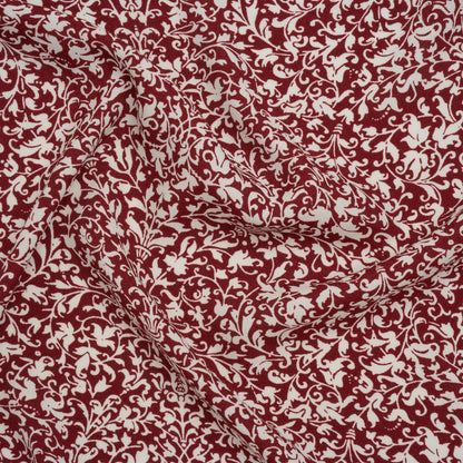 Sustainable Viscose Crepe Print by The Reformation - Deep Ruby Red and White Victorian Foliage - Deadstock