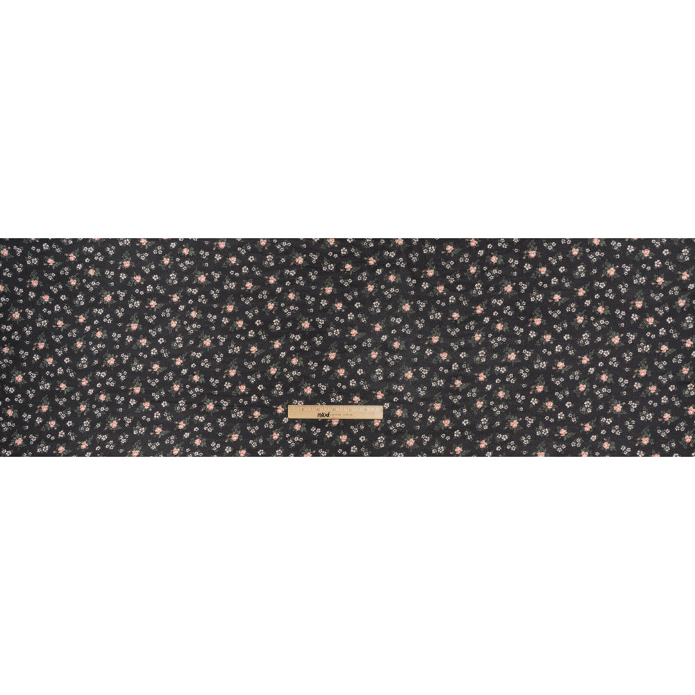 Viscose Georgette Print - Soft Pink, Forest Green and Black Floral - Designer Deadstock - Full