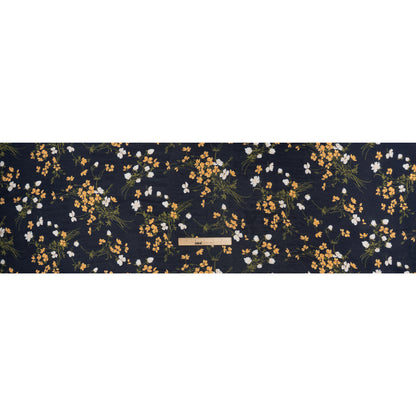Viscose Georgette Print - Midnight Blue, Amber Yellow and Off White Wildflower Floral - Designer Deadstock