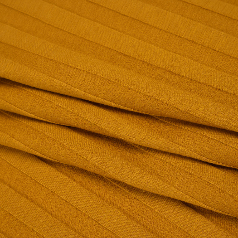 Stretch Tencel Rib Knit - Golden Yellow - Designer Deadstock - Folded