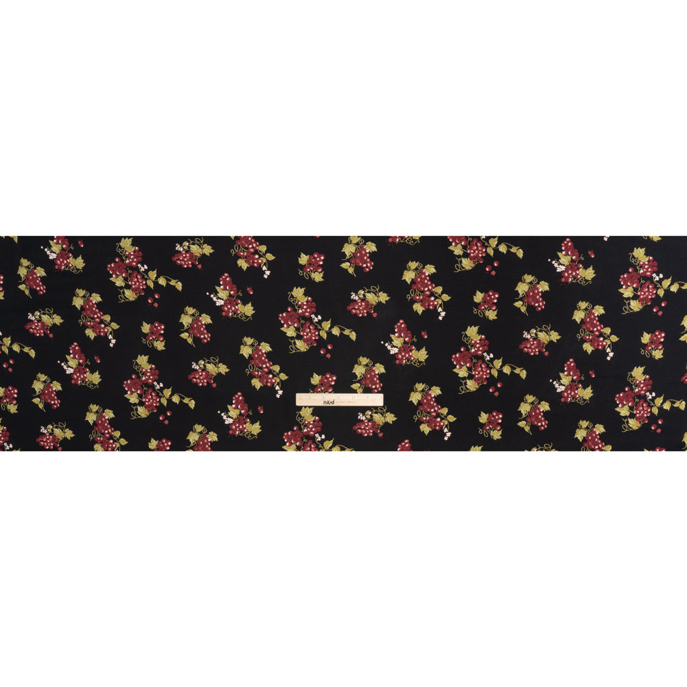 Sustainable Viscose Crepe Print by The Reformation - Black and Sangria Purple Grapes Illustration - Deadstock - Full