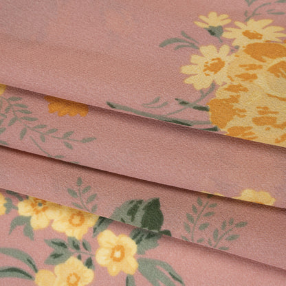 Viscose Georgette Print by The Reformation - Dusty Pink, Light Pastel Yellow and Golden Orange Floral - Deadstock