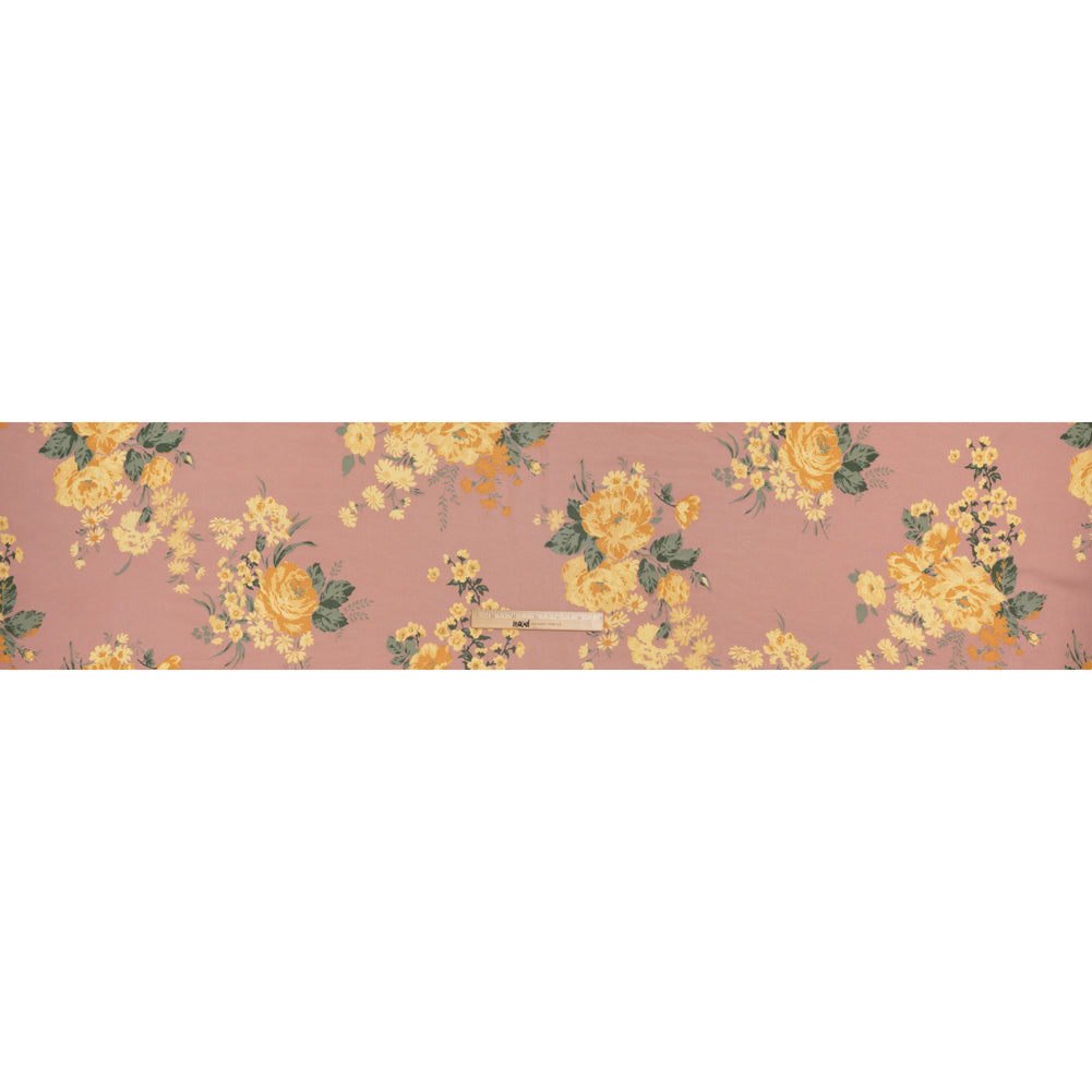 Viscose Georgette Print by The Reformation - Dusty Pink, Light Pastel Yellow and Golden Orange Floral - Deadstock - Full
