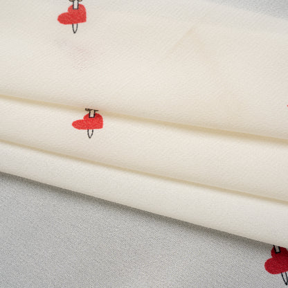 Viscose Georgette Print - Lipstick Red and Cream Dagger in Heart Graphic - Designer Deadstock