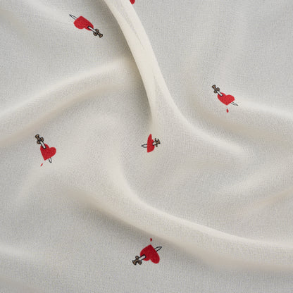 Viscose Georgette Print - Lipstick Red and Cream Dagger in Heart Graphic - Designer Deadstock