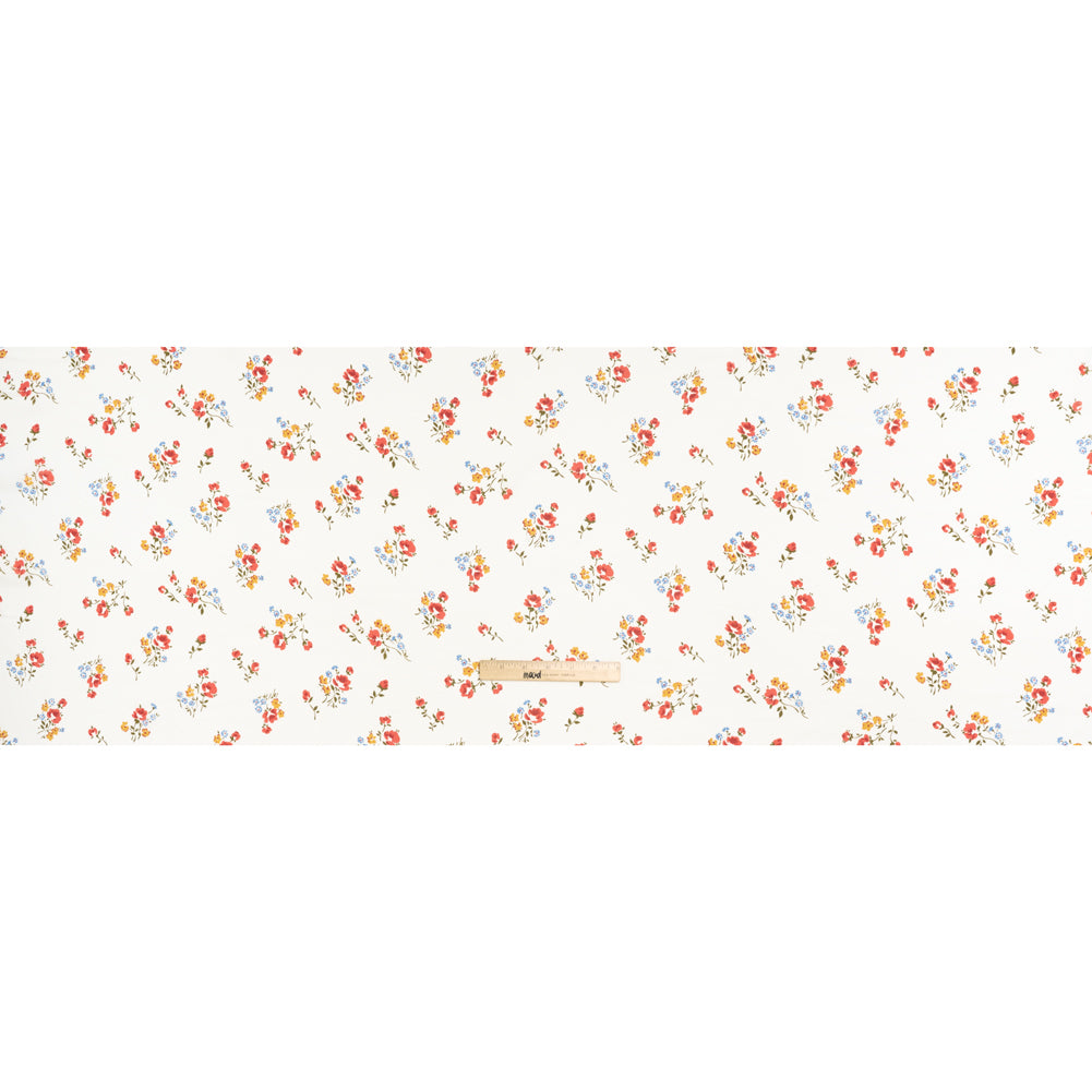 Viscose Georgette Print - Coral Pink, Sunset Yellow and Pacific Blue Floral - Designer Deadstock - Full