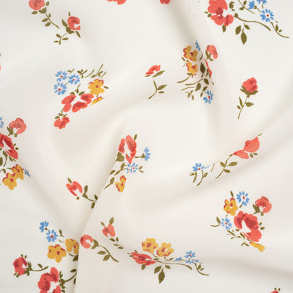 Viscose Georgette Print - Coral Pink, Sunset Yellow and Pacific Blue Floral - Designer Deadstock
