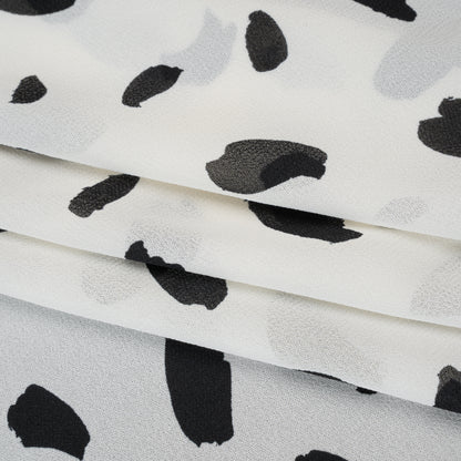 Viscose Georgette Print - Ink Black and Ivory White Painterly Brush Strokes - Designer Deadstock
