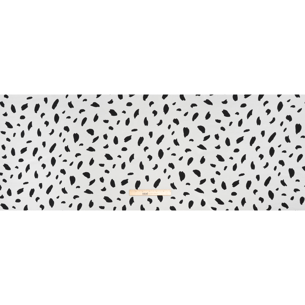 Viscose Georgette Print - Ink Black and Ivory White Painterly Brush Strokes - Designer Deadstock - Full