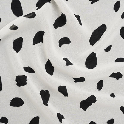 Viscose Georgette Print - Ink Black and Ivory White Painterly Brush Strokes - Designer Deadstock