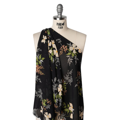 Viscose Georgette Print by The Reformation - Light Pastel Orange, Dusty Rose Pink and Black Floral - Deadstock