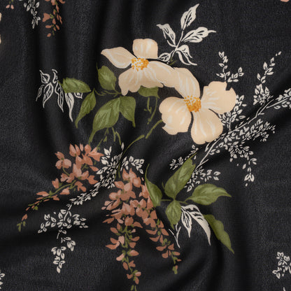Viscose Georgette Print by The Reformation - Light Pastel Orange, Dusty Rose Pink and Black Floral - Deadstock