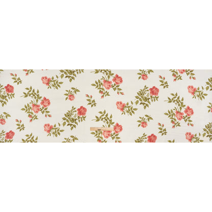 Sustainable Viscose Crepe Print - Coral Pink, Light Olive Green and Cream Large Rose Floral