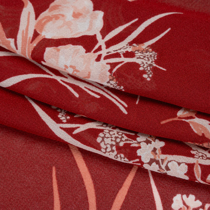 Viscose Georgette Print by The Reformation - Ruby Red, Salmon Pink and Off White Floral - Deadstock