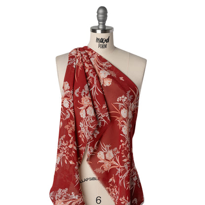 Viscose Georgette Print by The Reformation - Ruby Red, Salmon Pink and Off White Floral - Deadstock