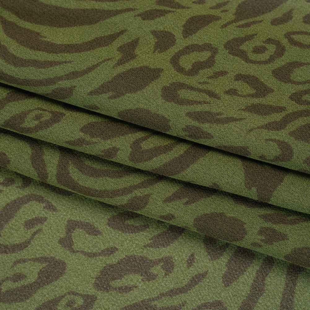 Viscose Georgette Print by The Reformation - Espresso Brown and Jungle Green Abstract Leopard Spots and Zebra Stripes - Deadstock - Folded