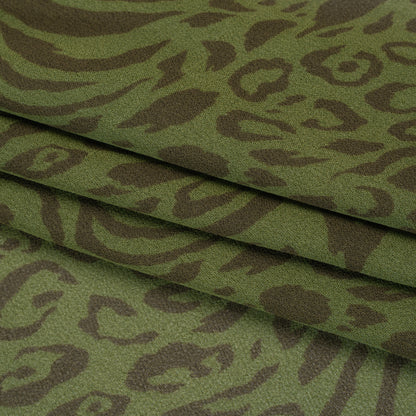 Viscose Georgette Print by The Reformation - Espresso Brown and Jungle Green Abstract Leopard Spots and Zebra Stripes - Deadstock