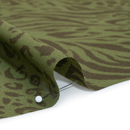 Viscose Georgette Print by The Reformation - Espresso Brown and Jungle Green Abstract Leopard Spots and Zebra Stripes - Deadstock