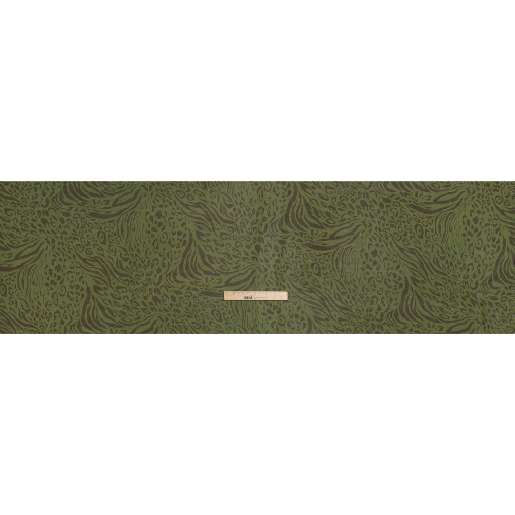 Viscose Georgette Print by The Reformation - Espresso Brown and Jungle Green Abstract Leopard Spots and Zebra Stripes - Deadstock - Full