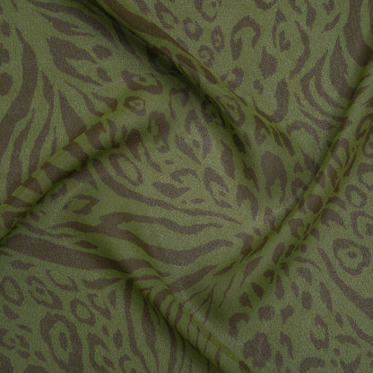 Viscose Georgette Print by The Reformation - Espresso Brown and Jungle Green Abstract Leopard Spots and Zebra Stripes - Deadstock