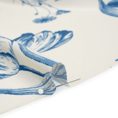 Sustainable Viscose Crepe Print - Denim Blue and White Large Tulip Floral - Designer Deadstock