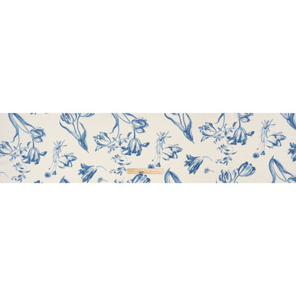 Sustainable Viscose Crepe Print - Denim Blue and White Large Tulip Floral - Designer Deadstock