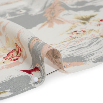 Viscose Georgette Print - Pale Pink, Cloudy Gray and Soft Butter Yellow Tropical Beach Illustration - Designer Deadstock