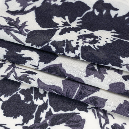Viscose Georgette Print by The Reformation - Navy Blue and Off White Floral - Deadstock