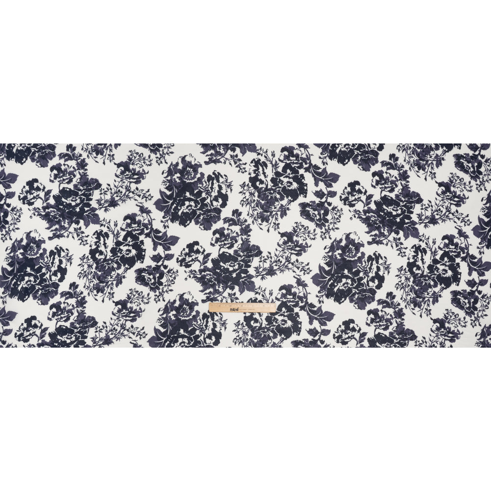 Viscose Georgette Print by The Reformation - Navy Blue and Off White Floral - Deadstock - Full